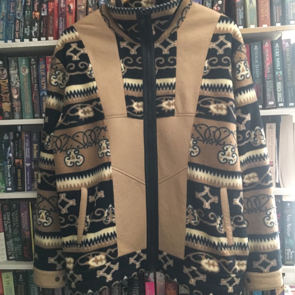 NZ Lamb Skin Leather Aztec print fleece and New Zealand Leather jacket